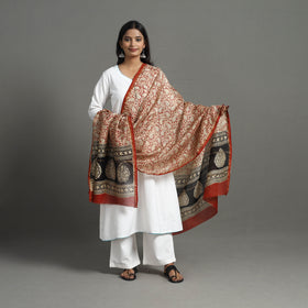Buy Orange Chanderi Silk Bagru Print Dupatta with Zari Border 