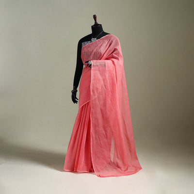 Pink - Nazaakat Kota Doria Cotton Plain Saree with Blouse & Jewellery Set 81