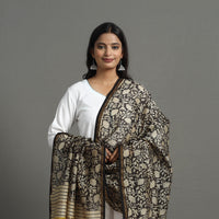 Black - Chanderi Silk Bagru Print Dupatta with Zari Border 29