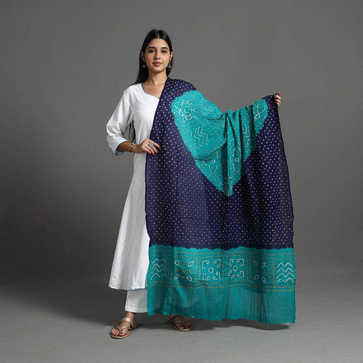 Blue - Kutch Tie-Dye Cotton Bandhani Dupatta 28