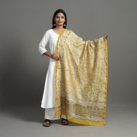 Yellow - Chanderi Silk Bagru Print Dupatta with Zari Border 30