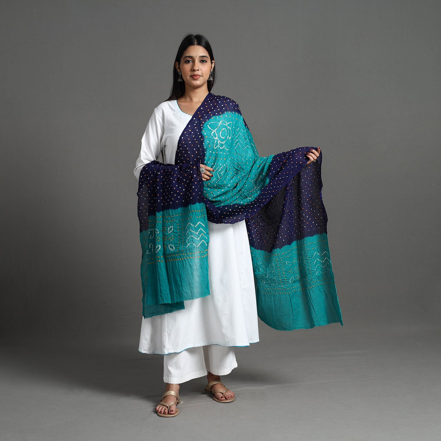 Blue - Kutch Tie-Dye Cotton Bandhani Dupatta 28