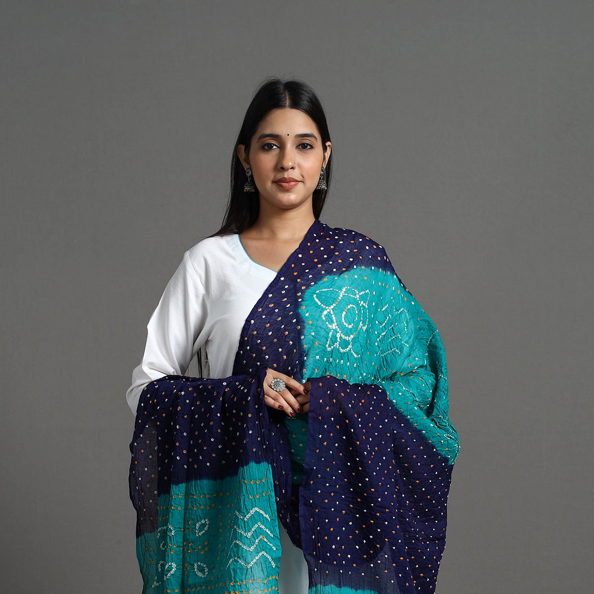 Blue - Kutch Tie-Dye Cotton Bandhani Dupatta 28