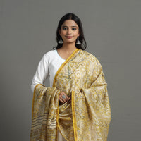 Yellow - Chanderi Silk Bagru Print Dupatta with Zari Border 30