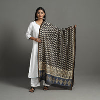 Black - Chanderi Silk Bagru Print Dupatta with Zari Border 31