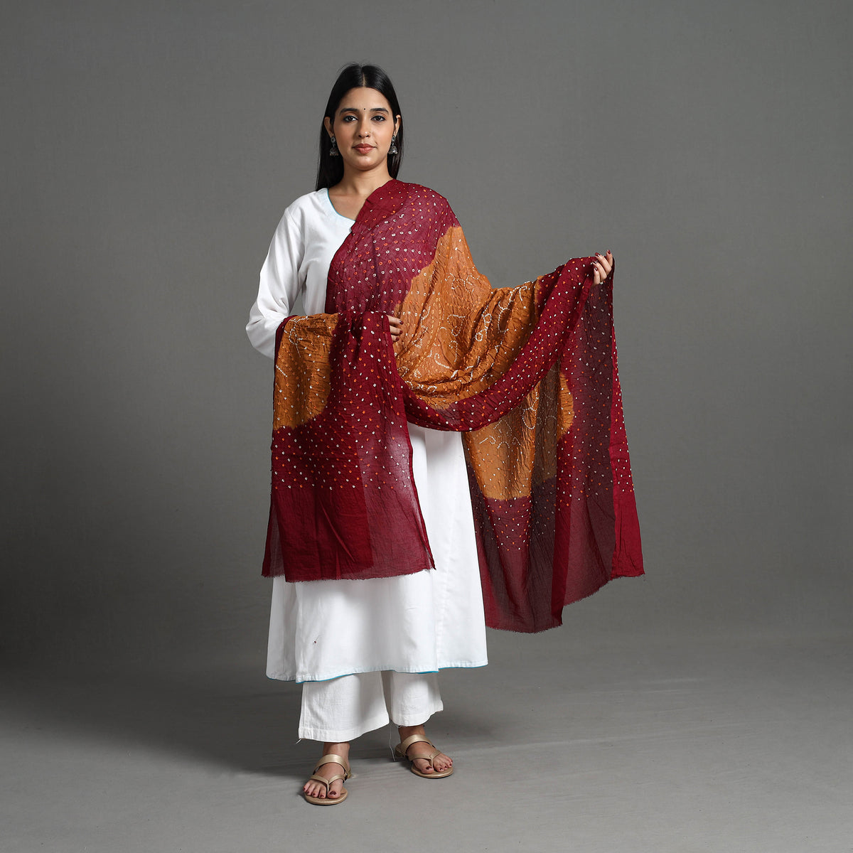 Brown - Kutch Tie-Dye Cotton Bandhani Dupatta 30