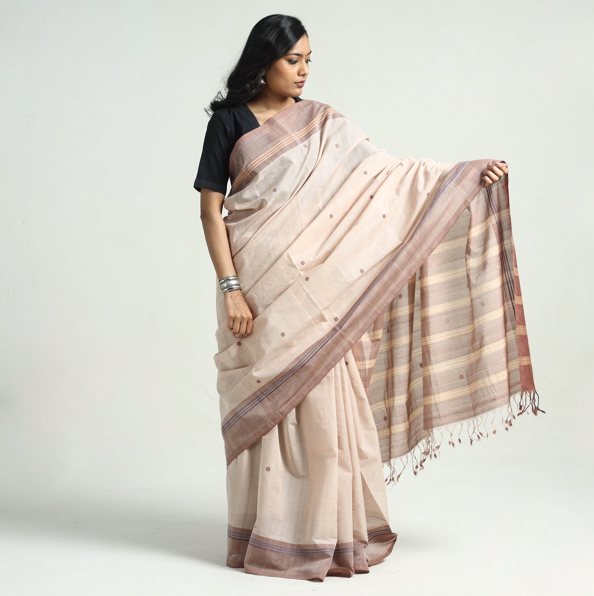 pink striped mangalagiri handloom cotton saree & blouse