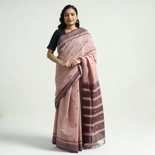 Brown - Mangalagiri Handloom Cotton Thread Buti Saree