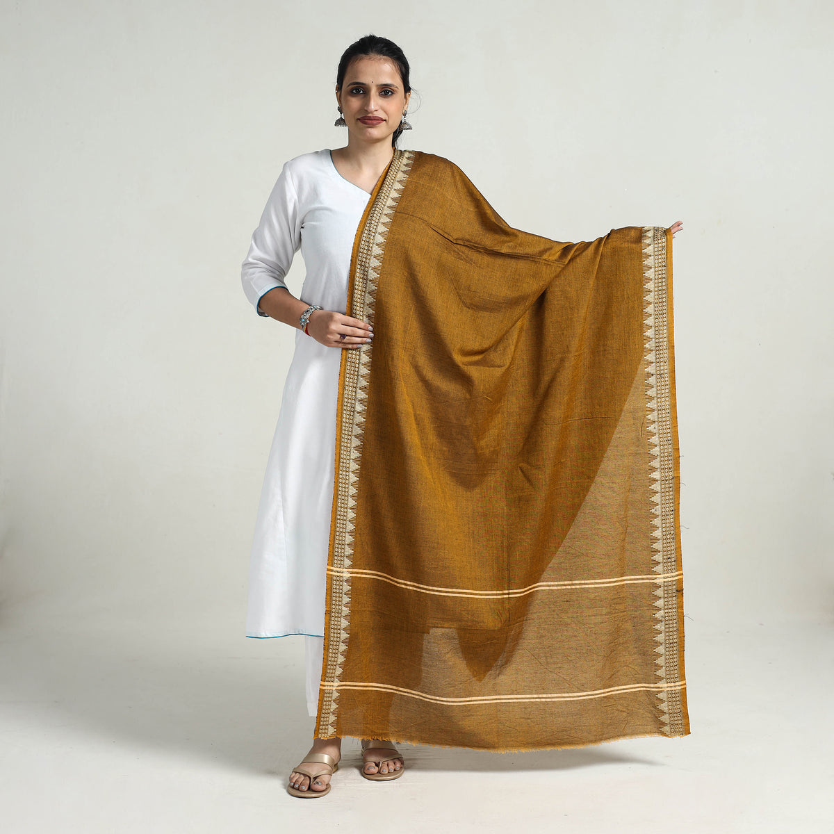 Brown - Pure Cotton Sambalpuri Ikat Dupatta 01