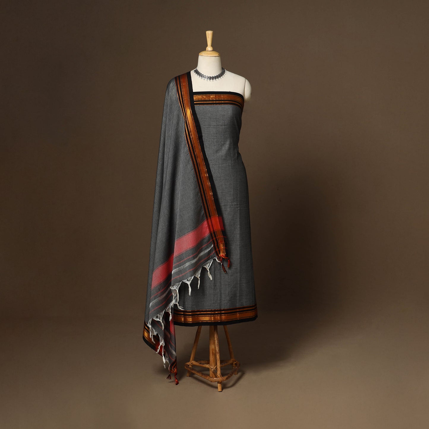 Grey - 3pc cotton unstitched dharwad dress material