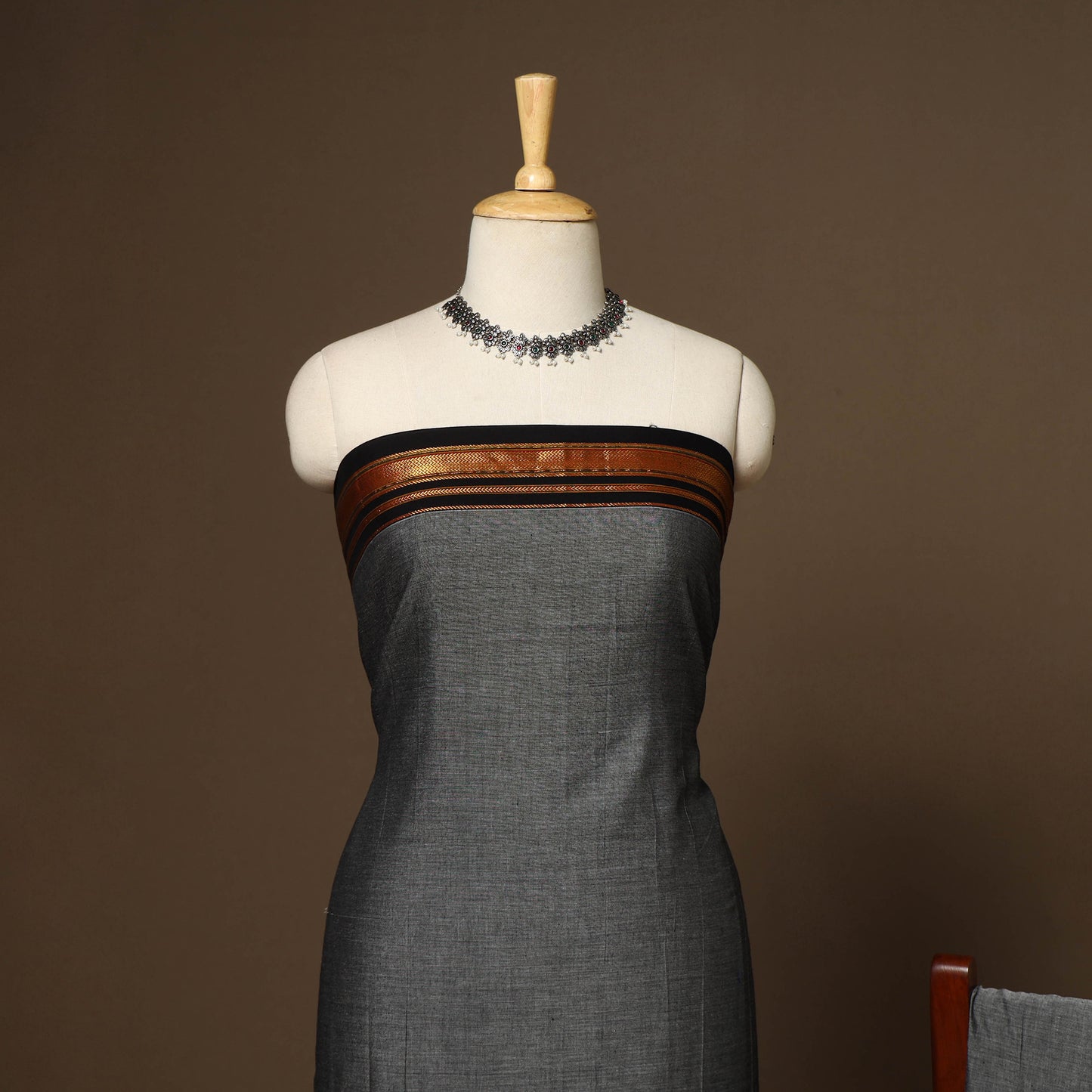 Grey - 3pc cotton unstitched dharwad dress material