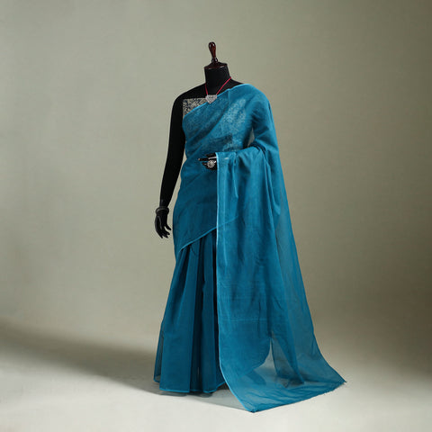 Blue - Nazaakat Kota Doria Cotton Plain Saree with Blouse & Jewellery Set 86