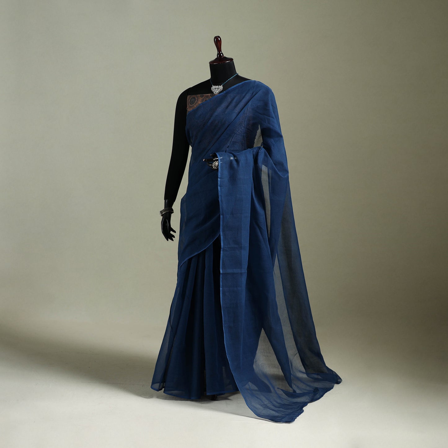 Blue - Nazaakat Kota Doria Cotton Plain Saree with Blouse & Jewellery Set 87