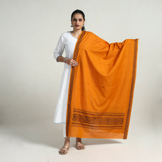 Orange - Pure Cotton Bomkai Sambalpuri Ikat dupatta 14