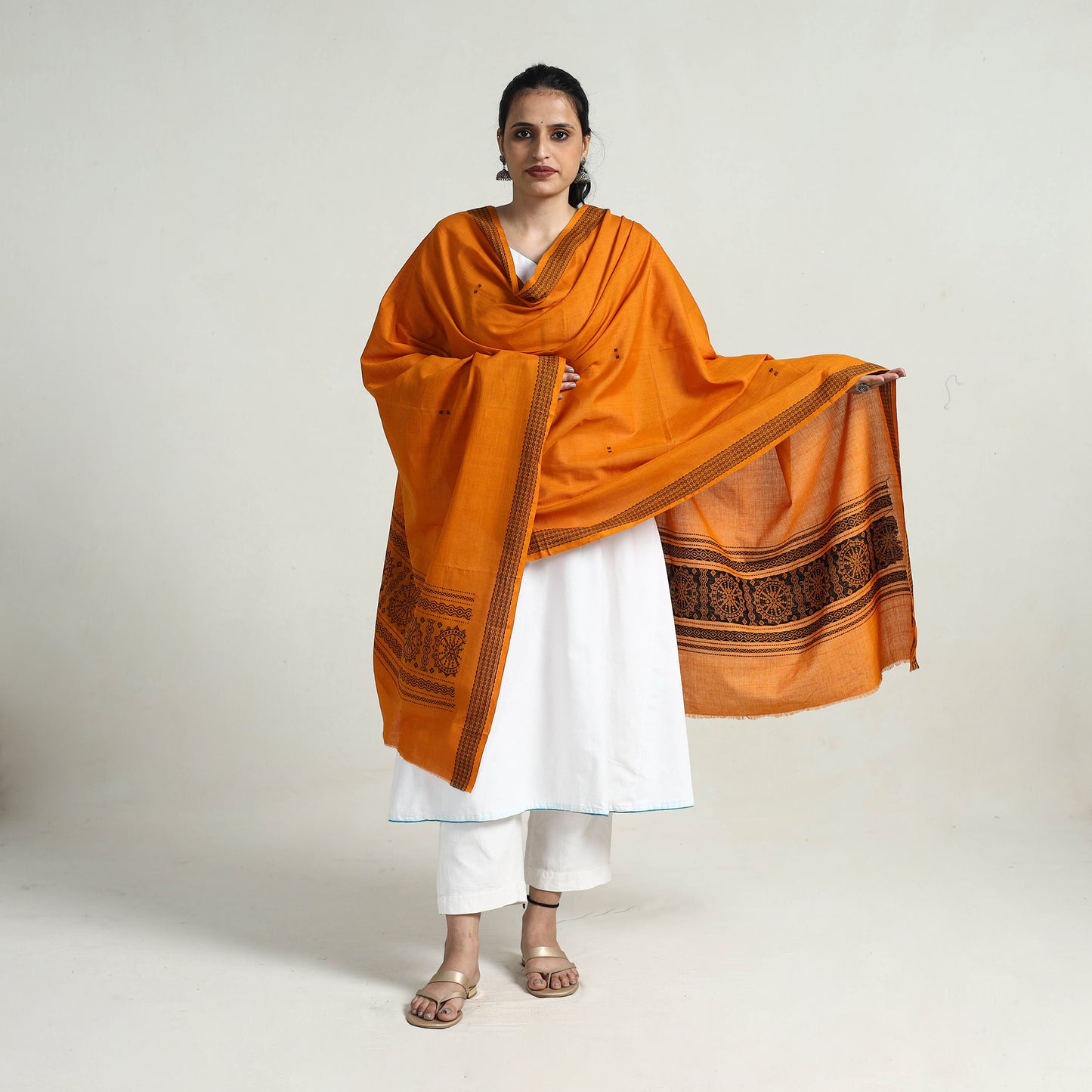 Orange - Pure Cotton Bomkai Sambalpuri Ikat dupatta 14