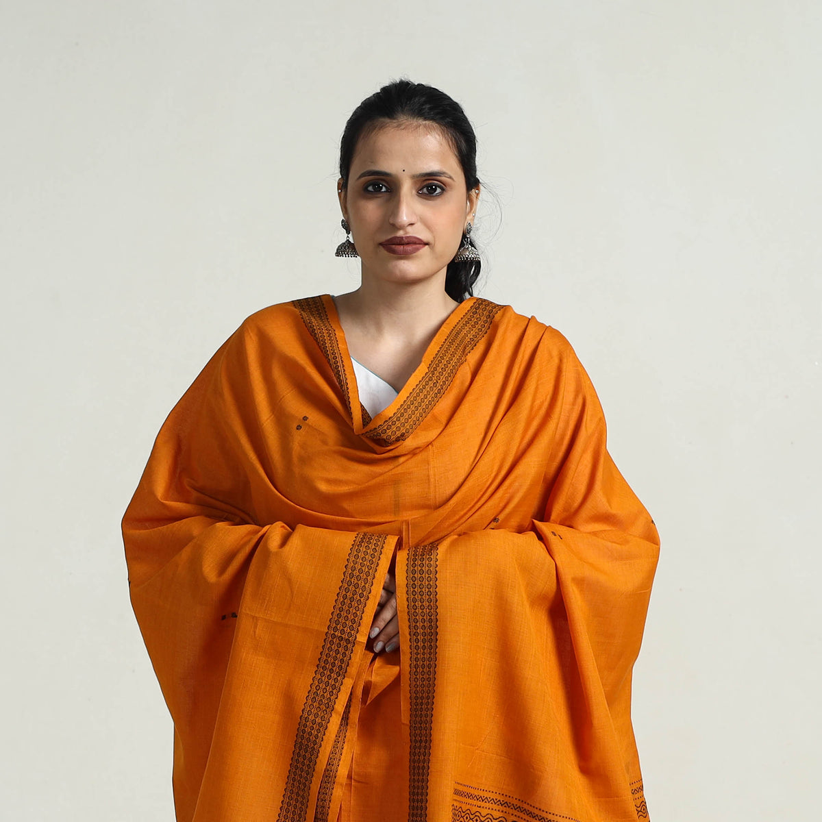 Orange - Pure Cotton Bomkai Sambalpuri Ikat dupatta 14