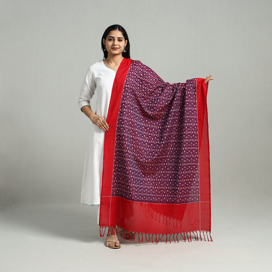 Purple - Handloom Mercerized Cotton Pochampally Ikat Dupatta 01