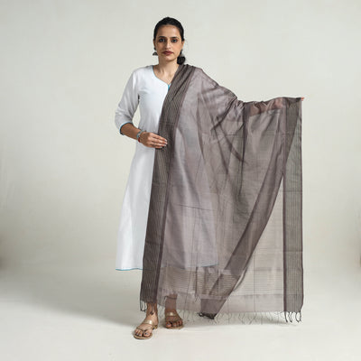 Black - Handloom Silk Cotton Zari Work Maheshwari Dupatta 01