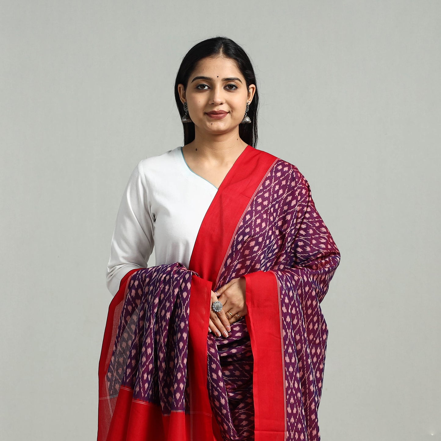 Purple - Handloom Mercerized Cotton Pochampally Ikat Dupatta 01