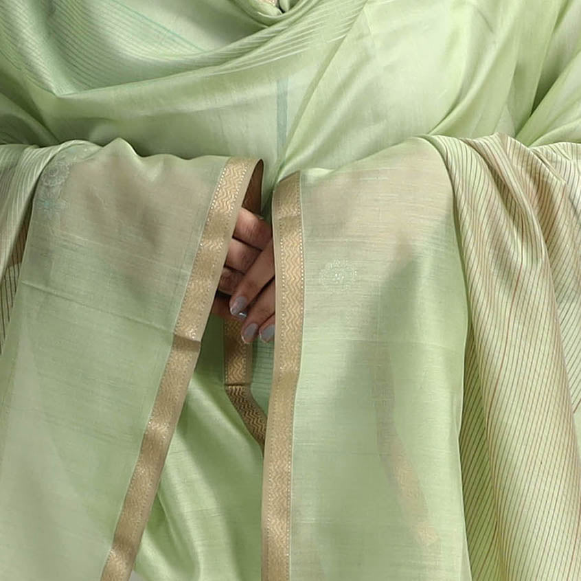 Green - Handloom Silk Cotton Zari Work Maheshwari Dupatta 02