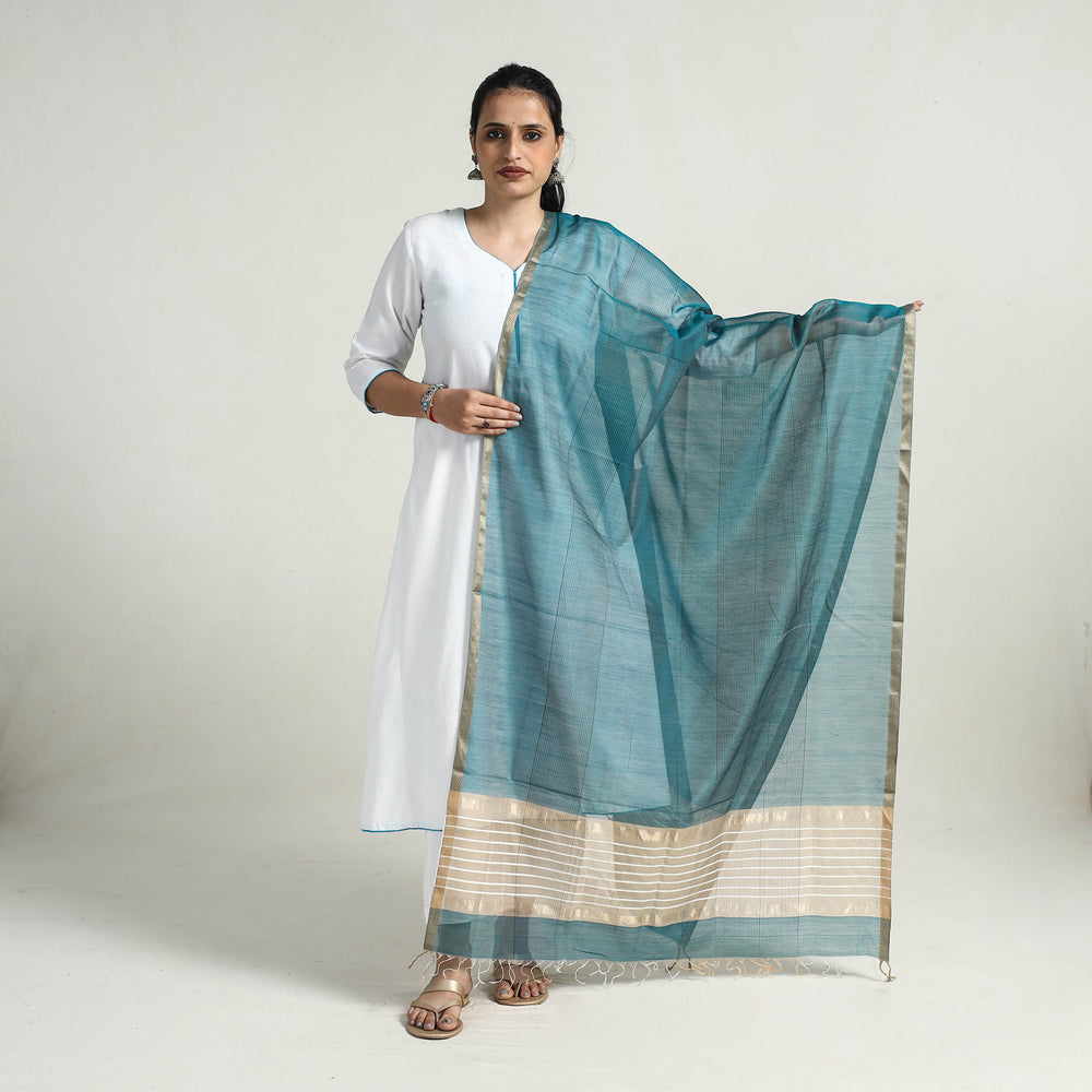 Blue - Handloom Silk Cotton Zari Work Maheshwari Dupatta 03