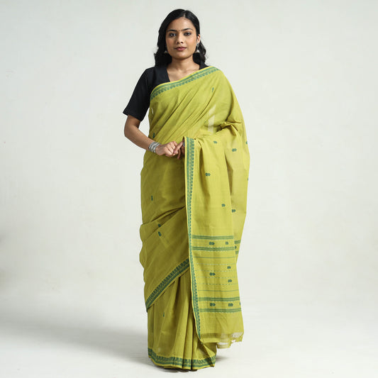 Green - Mangalagiri Handloom Cotton Buti Saree with Thread Border