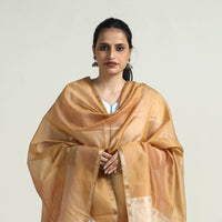 Brown - Handloom Silk Cotton Zari Work Maheshwari Dupatta 04