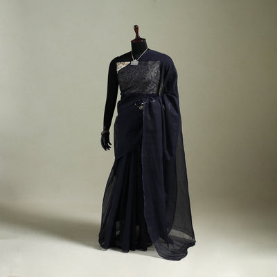 Blue - Nazaakat Kota Doria Cotton Plain Saree with Blouse & Jewellery Set 89