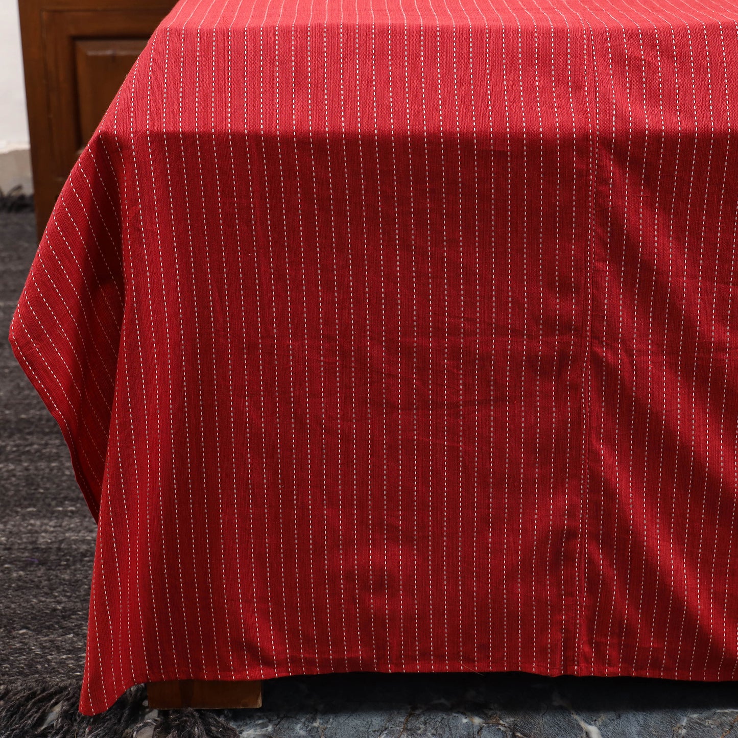 Red Jacquard with Ajrakh Modal Silk Patch Cotton Bedsheet Setred 