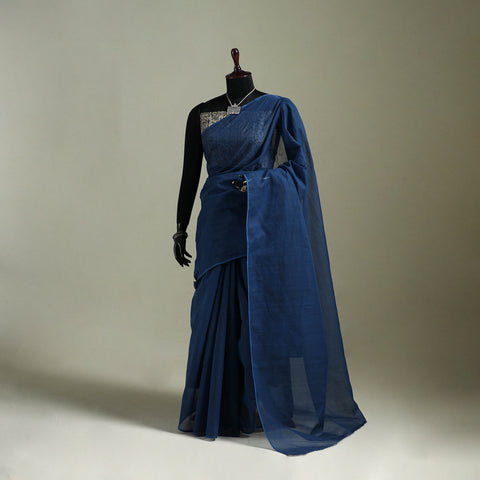 Blue - Nazaakat Kota Doria Cotton Plain Saree with Blouse & Jewellery Set 91