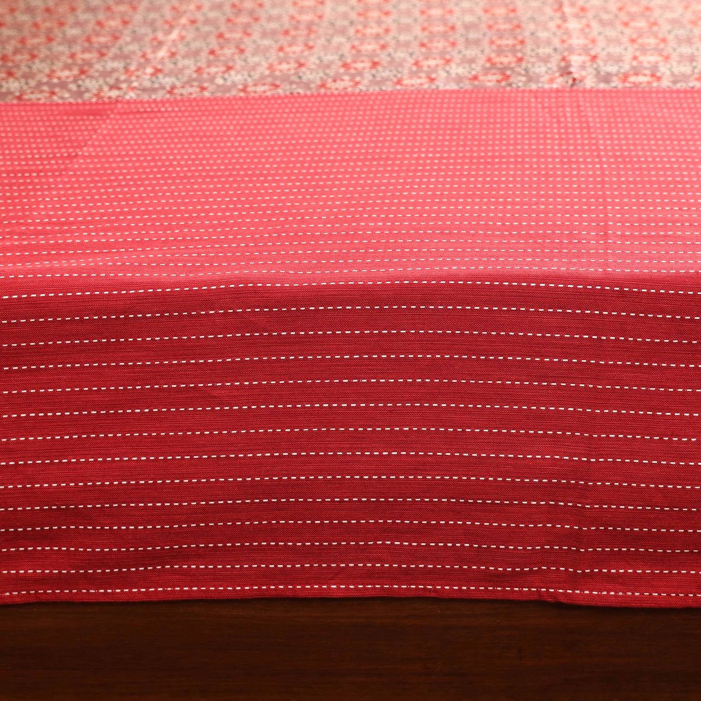 Red Jacquard with Ajrakh Modal Silk Patch Cotton Bedsheet Setred 