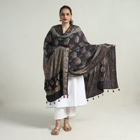 Black - Block Print Dola Silk Ajrakh Dupatta with Zari Border 06