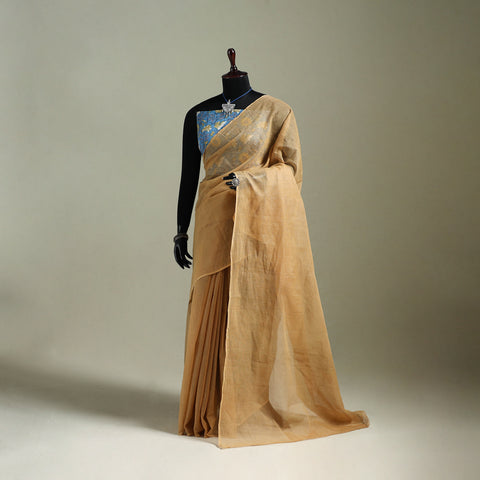 Beige - Nazaakat Kota Doria Cotton Plain Saree with Blouse & Jewellery Set 92