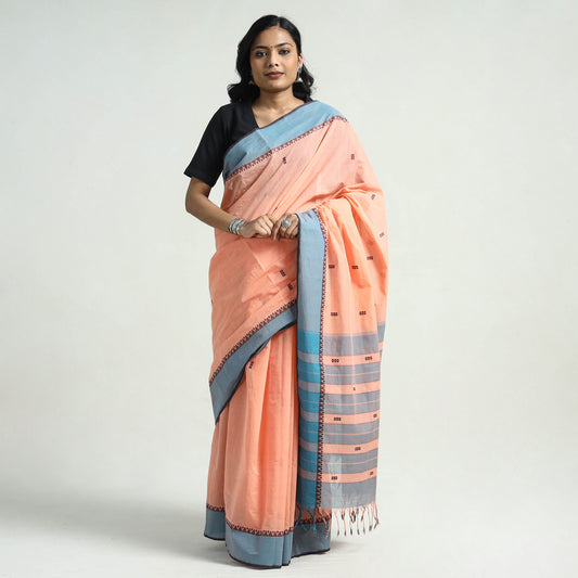 Peach - Mangalagiri Handloom Cotton Buta Saree with Thread Border
