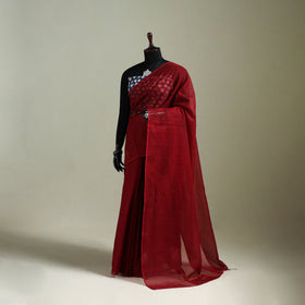 Red - Nazaakat Kota Doria Cotton Plain Saree with Blouse & Jewellery Set 93