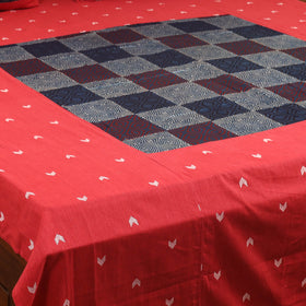 Red Jacquard with Ajrakh Modal Silk Patch Cotton Bedsheet Set