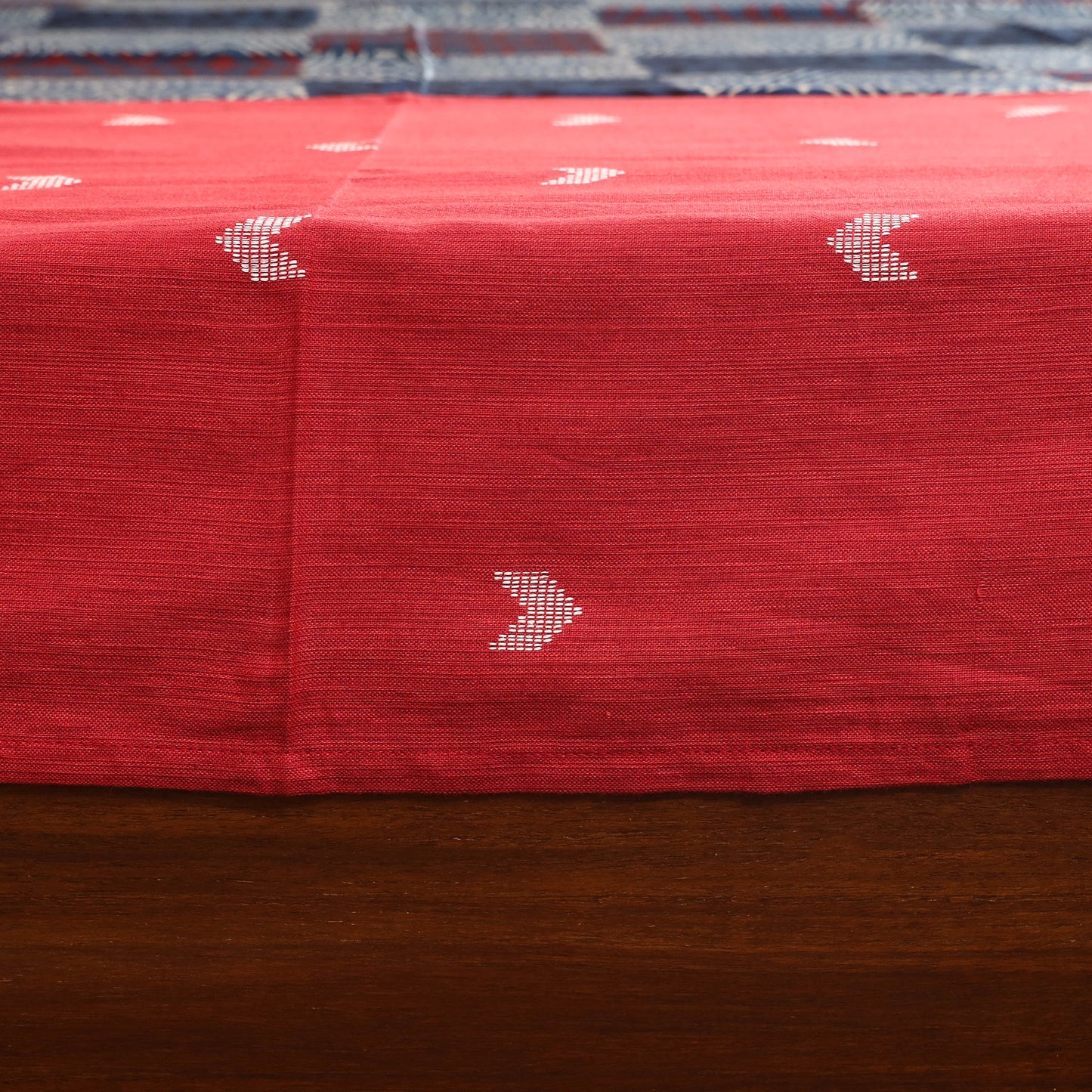 Red Jacquard with Ajrakh Modal Silk Patch Cotton Bedsheet Set