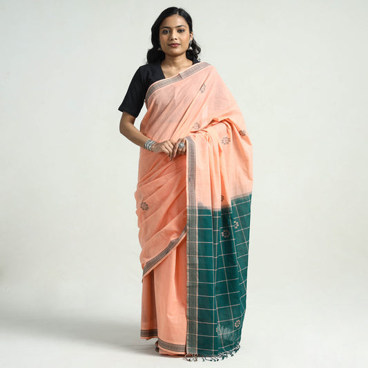 Peach - Mangalagiri Handloom Cotton Buta Saree with Thread Border