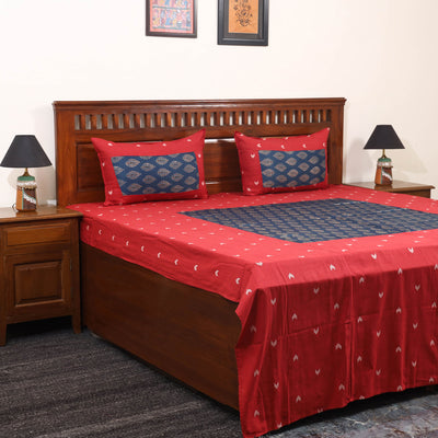 Red - jacquard with modal silk patch cotton bedsheet set 04