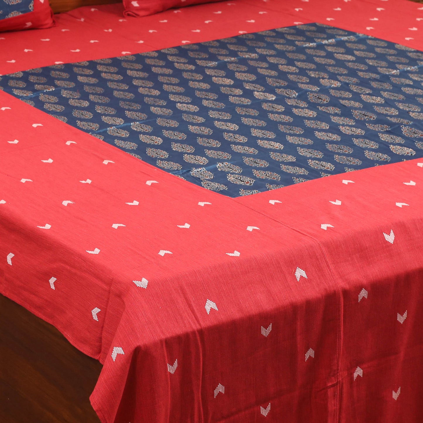 Red - jacquard with modal silk patch cotton bedsheet set 04