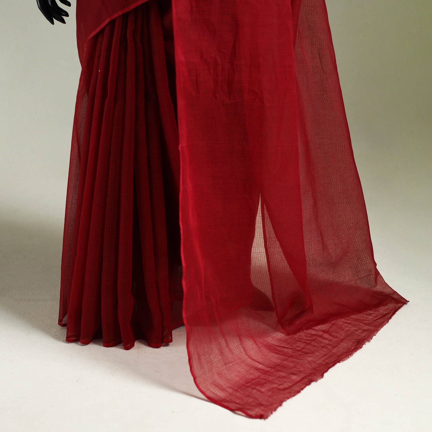 Red - Nazaakat Kota Doria Cotton Plain Saree with Blouse & Jewellery Set 95
