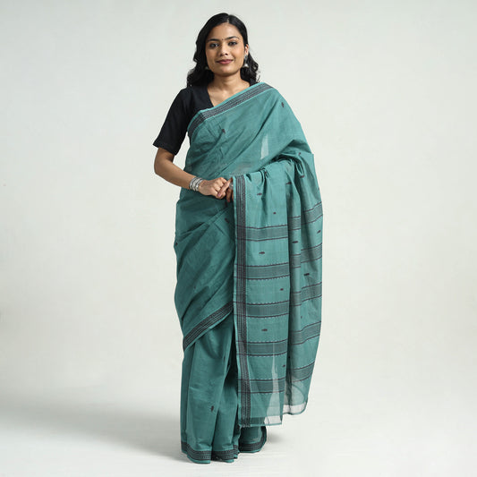 Green - Mangalagiri Handloom Cotton Buta Saree with Thread Border