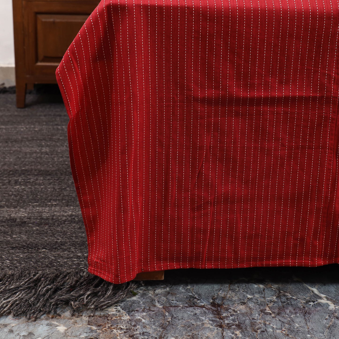 Red Jacquard with Ajrakh Modal Silk Patch Cotton Bedsheet Set