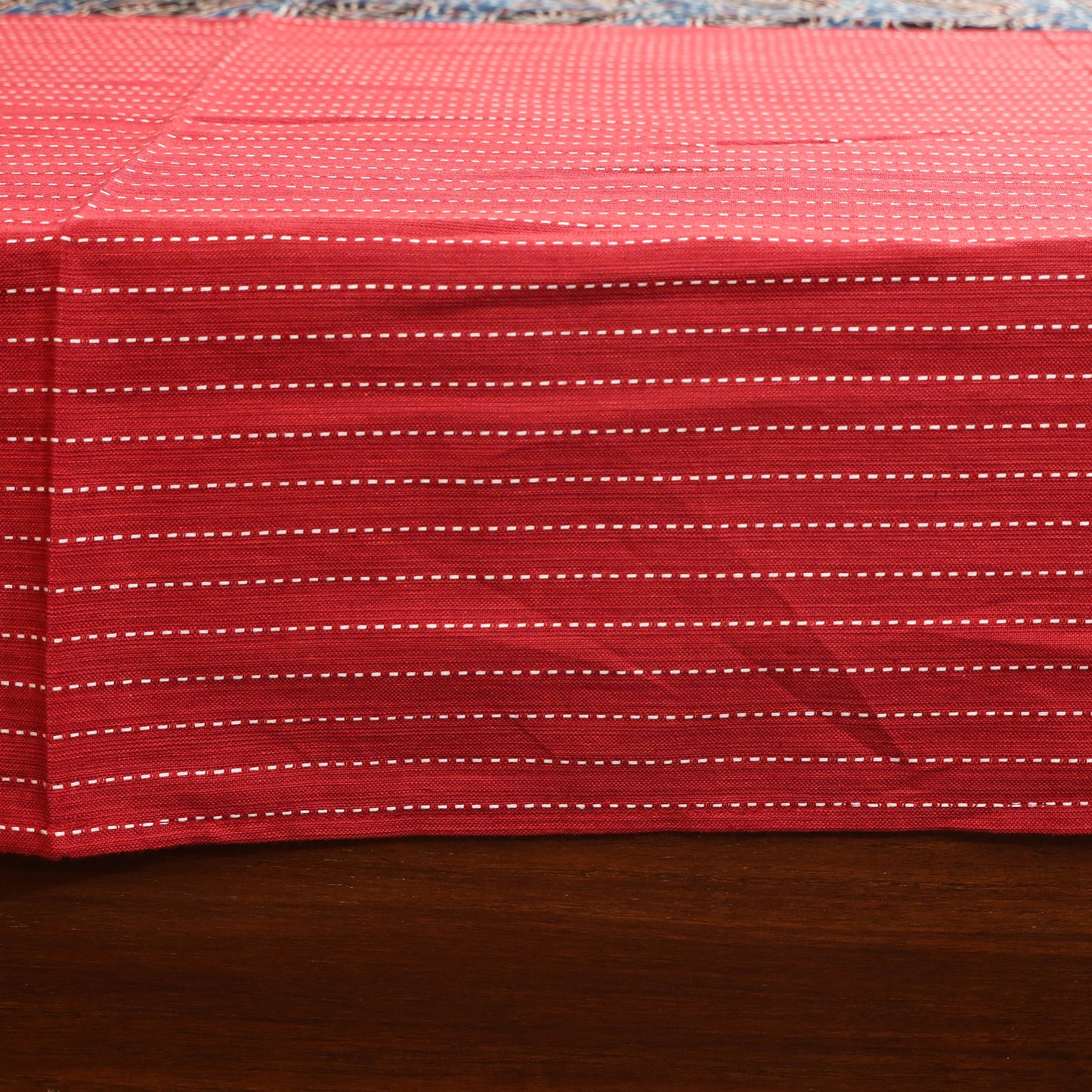 Red Jacquard with Ajrakh Modal Silk Patch Cotton Bedsheet Set