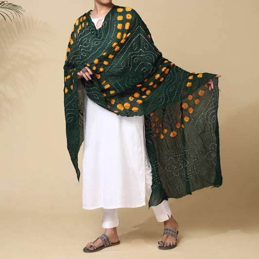 Green - Kutch Bandhani Tie-Dye Cotton Dupatta