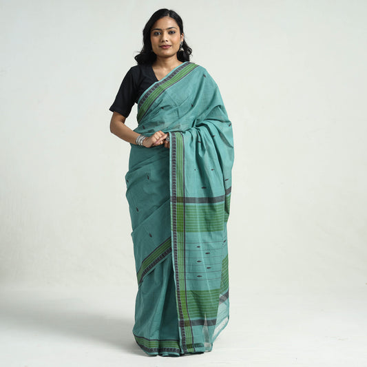Green - Mangalagiri Handloom Cotton Buta Saree with Thread Border