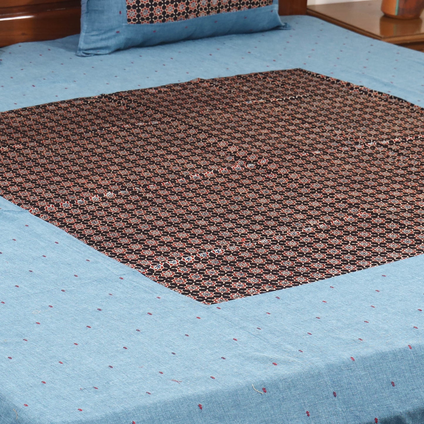 Blue - jacquard with modal silk patch cotton bedsheet set