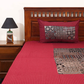 Red Jacquard with Ajrakh Modal Silk Patch Cotton Bedsheet Set