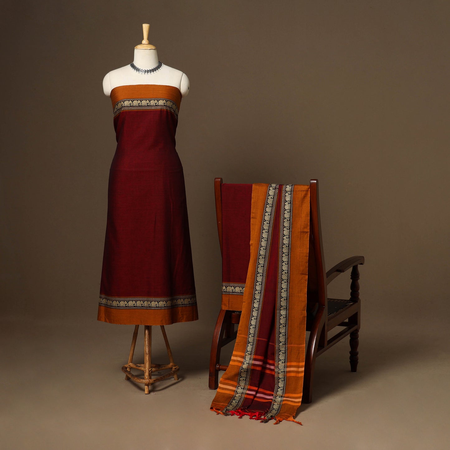 Maroon - 3pc cotton unstitched dharwad dress material