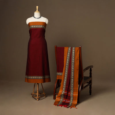 Maroon - 3pc cotton unstitched dharwad dress material